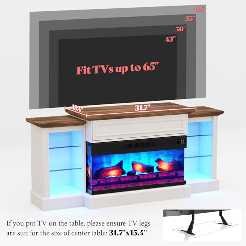 AMERLIFE-60-Electric-Fireplace-with-Mantel-Farmhouse-3-Sided-Fireplace-TV-Stand-for-TVs-up-to-65-Inch-Entertainment-Center-with-Adjustable-Shelves-LED-Light-Distressed-White AMERLIFE 60 Electric Fireplace with Mantel Farmhouse 3 Sided Fireplace TV Stand for TVs up to 65 Inch Entertainment Center with Adjustable Shelves LED Light Distressed White