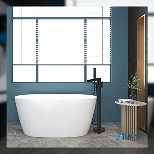 Aolemi Waterfall Floor Mount Tub Faucet Matte Black Freestanding Bathtub Filler Swivel Spout Single Handle Brass Mixer Tap With Hand Shower #TOP6