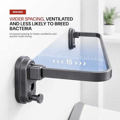 Image of MIORAH Suction Towel Holder for Bathroom - Rust - Free Powder Coated Wall Mounted Towel Rack No Drill Towel Rack Modern Bathroom Accessories Organizer Grey