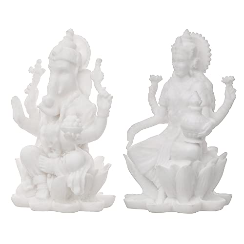 Image of eCraftIndia White Polyresin Lord Ganesha & Goddess Laxmi Statue