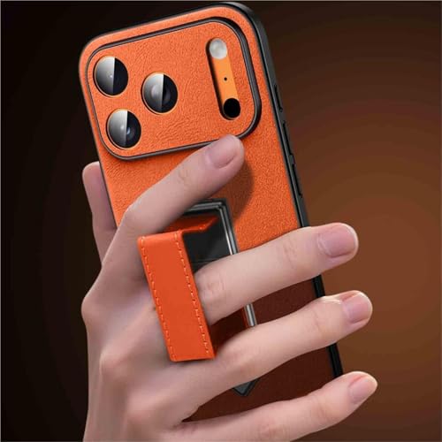 Coque en cuir orange pour iPhone 17 Pro étui chic avec dragonne - 5