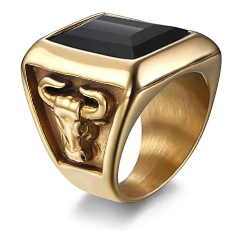 AxleZx Men's Domineering Bull Head Titanium Steel Ring, Retro Style Oversized Bull Head Ring,Gold,10 Cover