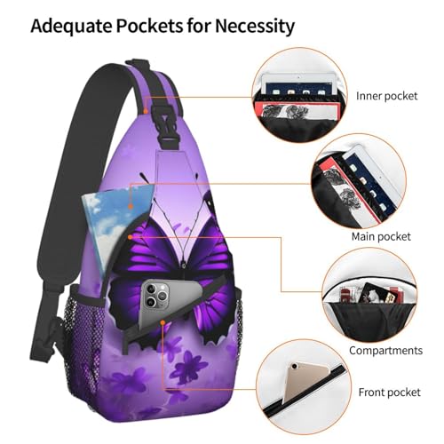 Mochila deportiva bandolera estilo mariposas moradas miniatura 4