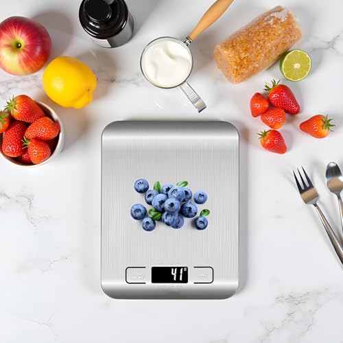 Digital Kitchen Scale 304 Stainless Steel, High Precision 1g/0.05oz, LCD Display, Multi-Unit Conversion, Auto Shut-Off, Compact Food Scale for Baking, Cooking, and Meal Prep