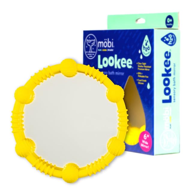 Mobi Lookee Miroir de Bain sensoriel – Miroir de bébé incassable et de qualité Alimentaire en Silicone pour s'amuser dans la Baignoire, Jouets pour Tout-Petits et bébés, sans BPA et phtalates