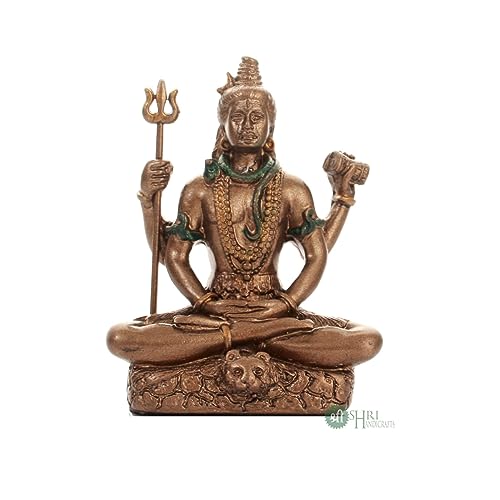 Image of Resin 3 inch Shiva Copper Finish Hindu God Statue Shiv Ji Idol Figurine Decoration and Pooja Sculpture Office House Warming Statue
