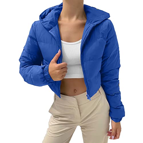 Fannyouth Women's Winter Cropped Puffer Jacket Warm Full Zip Quilted Jacket Long Sleeve Padded Coats Stand Collar Outerwear #Pay221117- *1479-Christmas Decorations #TOP20