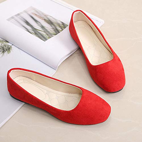 Sailing Lu Square Toe Shoes Women Solid Ballet Flats Comfort Solid Flat Shoes For Work Slip On Moccasins Red Size 9.5 #TOP5
