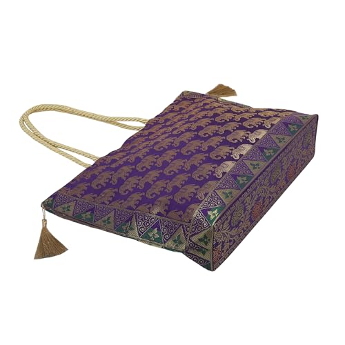 Image of Designer Ethnic Handmade Brocade Silk Tote Bag For Women's Shoulder Bag Shopping Bag For Girls 16 Inch