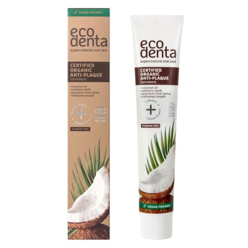 Ecodenta COSMOS ORGANIC Zahnpasta Ohne Fluorid Anti-Plaque Zertifizierte Organische Toothpaste mit Natürlichen Inhaltsstoffe - Kokosnussöl Aloe Vera Saft Xylitol Ätherisches Pfefferminzöl, 75ml