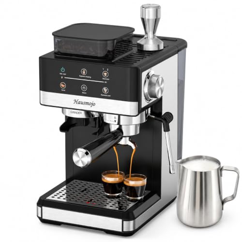 Hausmojo Espresso Machine with Grinder & Milk Frother, 20 Bar
