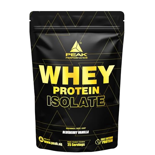 PEAK Whey Protein Isolat - 750g Geschmack Blueberry Vanilla I 25 Portionen I sehr hoher Proteinanteil aus 100% Molkeprotein-Isolat I zucker- & fettarm I für Muskelaufbau & -erhalt