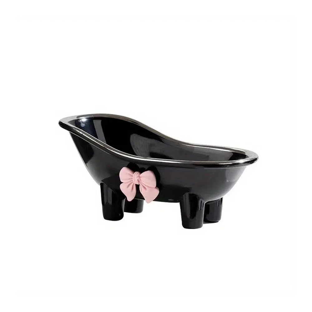 1pc Adorable Bow-tie Soap Dish Box, Bathtub-shaped Holder(Black)