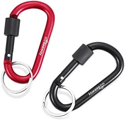 BEEWAY Locking Carabiner, Premium Aluminum Alloy D-Ring Carabiners Key Chain Clip Hook for Camping, Hiking, Traveling, Fishing, Backpack