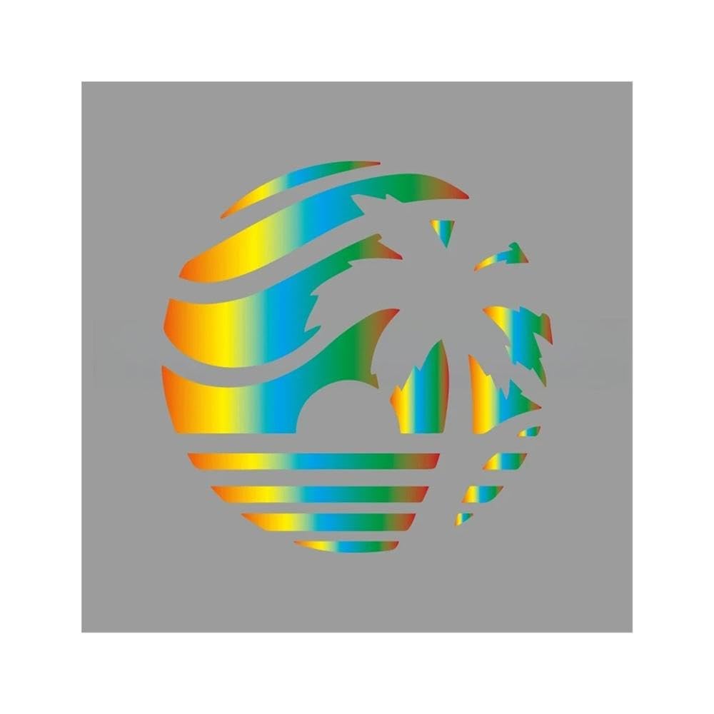 Sunset Coconut Palm Seascape Vinyl Sticker Waterproof Decal for Car Truck Motorcycle Laptop(Laser,20x20cm)