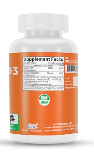 Image of NutriJa Vitamin D3 + K2 as MK7 Supplement 120 capsules - Stronger Immunity, Supports Bones, Joints & Heart Health
