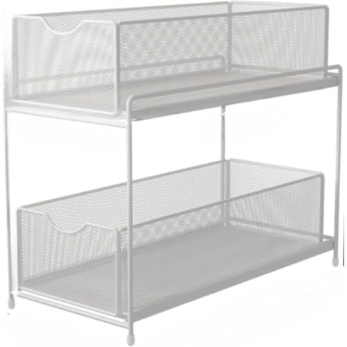 FiveLn 収納ラック キッチンラック シンク下収納ラック スライド式引き出し 2段 洗面所収納 取り外し可能 キッチン 収納 調味料ラック 隙間収納 食器 収納 洗面台下 省スペース 多機能のキッチン収納 (ホワイト,25*36*31cm)