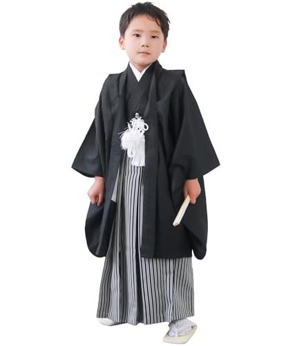 [KYOETSU] [キョウエツ] 七五三 5歳 男の子 着物 セット 羽織 袴 フルセット 753 くすみ (1.ブラック, 5歳サイズ)のサムネイル