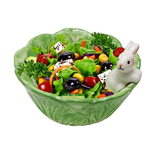 Vikksaer Easter Candy Dishes Easter Bunny Bowl, Cute Bowl Ceramic, Salad Bowl With Cabbage Rabbit Shaped, Kawaii Candy Bowls For Kids, Microwave Available,Best Kitchen Household Gift #TOP2