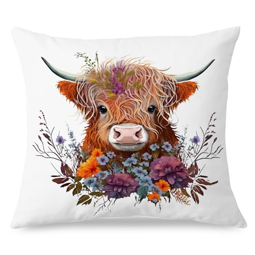 Supwhd Farmhouse Cow Pillow Covers 18x18 - Cow Gifts for Women Cow Lovers, Cute Cow Gifts, Cow Room Bedroom Decor, Farm Animal Cow Decor, Floral Cow Pillow Cases, Cute Cow Stuff