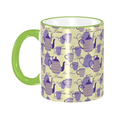 ストライプティーポットカップ マグカップ コーヒーカップ Green 陶器 朝食カップ ティーカップ 耐熱マグ 保温 耐冷 おしゃれ 大きい ミルクコップ 330ml 雑貨 家庭用 プリント贈り物