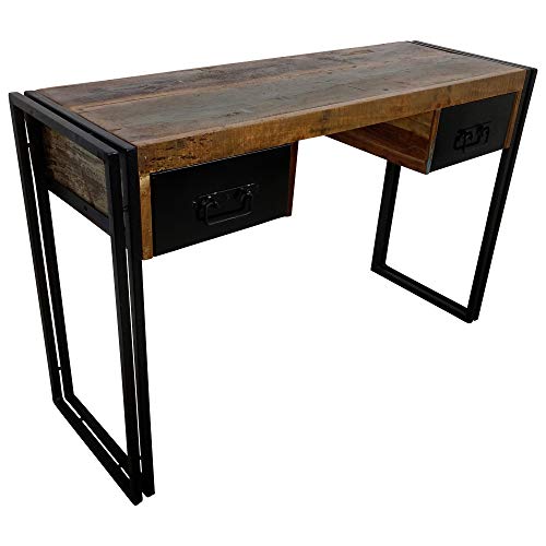 Indoortrend.com Schreibtisch Vintage 120 cm breit - Arbeitstisch - Bürotisch - Computertisch - Sekretär - Tisch aus Holz, Upcycling - Gestell: schwarz Metall - B/T/H: 120x40x76 cm Cover