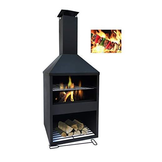 MaxxGarden Uteplats timmerbrännare med grill, utomhus öppen spis med gnistskydd, brandpoker, solid, stål, 114 x 45 cm, svart