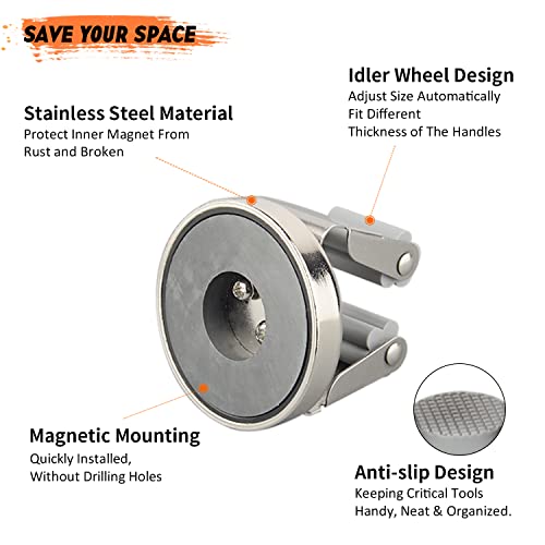MUTUACTOR Starker Magnethaken, Tür – starker magnetischer Besen, Wandhalterung, ohne Bohren, beweglicher Besen zur Aufbewahrung und Verwaltung von Garagen-Küchenwaschwerkzeugen (2 Stück)