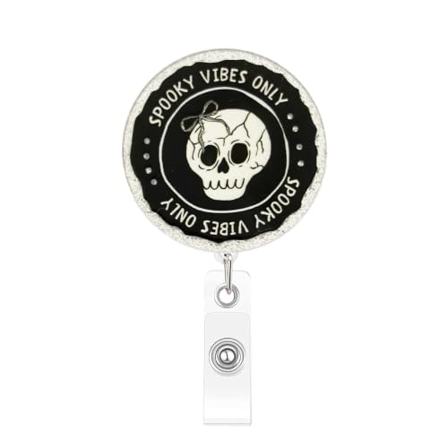 Halloween Terror Skull Badge Reel Pink Glitter Badge Holder Bow Acrylic