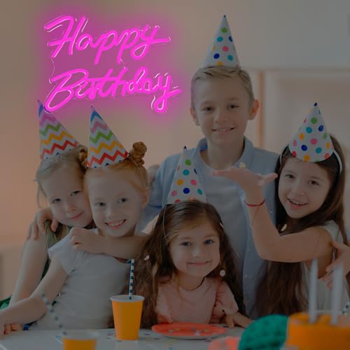 Ajoyferris Happy Birthday Neon Sign Dimmable Light Neon Happy Birthday Sign Happy Birthday Led Sign Happy Birthday Light Up Sign Happy Birthday Sign for Backdrop Birthday Party Decoration