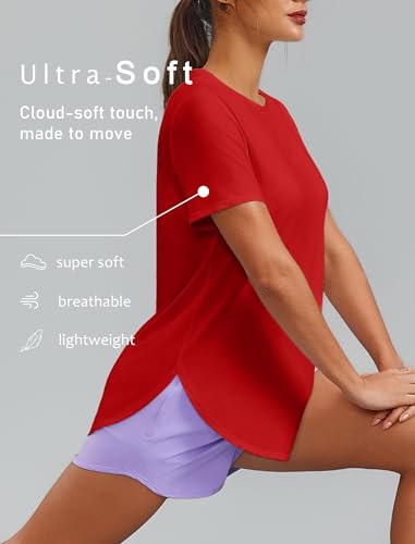 Image of PINSPARK Workout Tops for Women Short Sleeve Athletic Shirts UPF 50+ Quick Dry Running Outfits for Exercise Gym Hiking S-3XL