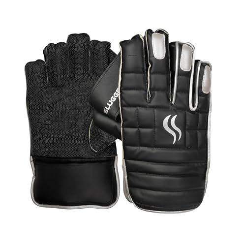 Image of SLUGGER Corporate Wicket Keeping Gloves for Cricket | Premium Leather | Superior Grip, Protection & Comfort | Professional Cricket Gloves for Men | Black