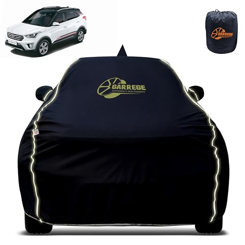Image of Reflector Waterproof Car Cover for Hyundai Creta Old with Mirror & Antenna Pocket | All Weather Protection | Washable Fabric | Black Color