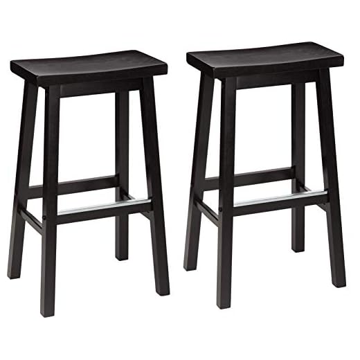 Amazon Basics Lot de 2 tabourets de comptoir de cuisine en bois massif noir, tabouret de bar et de salle à manger, montage facile, moderne, 74 cm de haut
