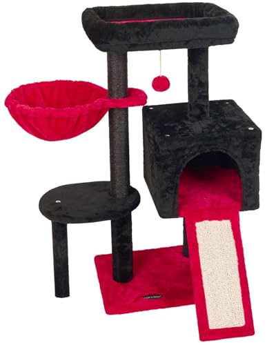 FISH&NAP Cute Cat Tree Kitten Cat Tower for Indoor Cat Condo Sisal Scratching Posts with Jump Platform Cat Furniture Activity Center Play House RedBlack