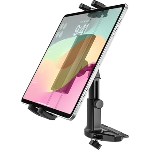 Dosvsi Car Tablet Holder CD Slot, Adjustable Arm CD Player Tablet Mount, 360° Rotation Vehicle CD Insert Clamp for iPad Pro 13 12.9 Mini Air, Galaxy Tab/Z Fold/Z Flip, iPhone, More 4-13" Devices Cover