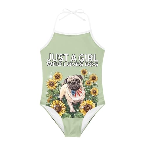 Image of Cute Backless One Piece Swimsuits for Girls Adjustable Halter Strap Bathing Suit Beach Swimwear for Girls
