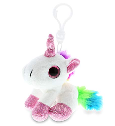 DolliBu Unicorn Plush Big Eye Keychain Stuffed Animal - Soft Fantasy Creature Charm with Sparkling Big Eyes, Decorative Animal Plush Toy Accessory & Fun Buddy Clip For Kids Keys, Purse, Backpack & Bag