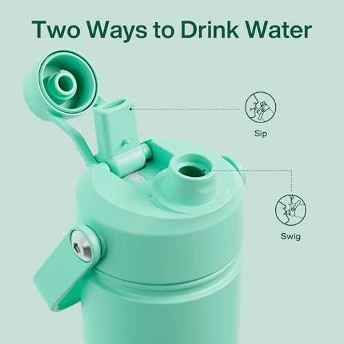 Image of ENCOOL Insulated Water Bottle with Straw Stainless Steel Water Bottle, Leak-Proof, BPA-Free, Double Wall Vacuum Keeps Cold for 24 Hours for Sports, Travel, School (18 oz, Brook Green)