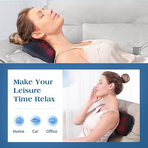 Cojín de Masaje Shiatsu Masajeador de Cuello, Hombros y Espalda, Función de Calefacción, Eléctrico Masajeador de Amasado de Tejido Giratorio 3D para Cintura, Hogar y Oficina - imagen 8