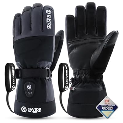 SAVIOR HEAT 3.0 Heated Ski Gloves for Men&Women,7.4V 3000mAh Anti-Freeze Battery, PD Fast Charging&Bluetooth APP Control,Waterproof Goat Leather,3M Thinsulate for Skiing Motorcycle