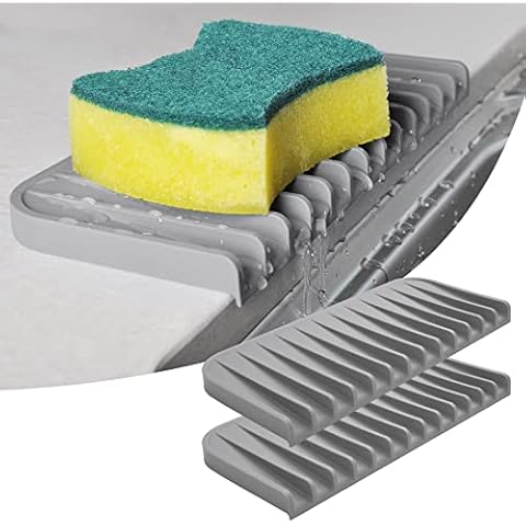 New Silicone Sponge Holder,Dish Soap Holder for Kitchen Counter, Waterproof Sponge Soap Tray for Kitchen Sink Bathroom, Multipurpose Sink Caddy Organizer for Soap Dispenser(Gray, 2 Pack) Cover