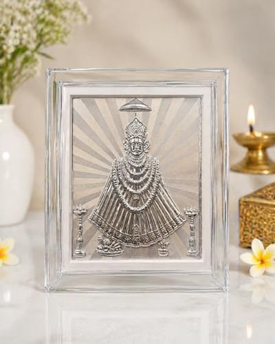 Image of Silver 999 Lord Khatu Shyam Ji Photo Frame for Car Dashboard, Home Decor -Shyam Baba Khatu Naresh Sheesh Ke Dani Tasveer for Office, Living Room, Puja, Return Gifts- 18x13x6 CM