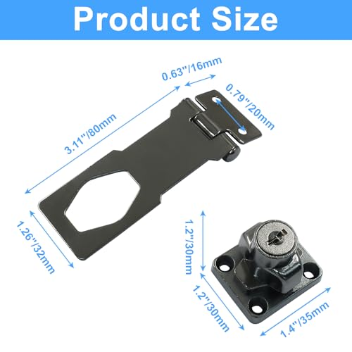 Image of Bivethoi 2Pcs Keyed Hasp Locks 3 Inch Twist Knob Keyed Locking Hasp, Stainless Steel Hasp Latches Keyed Different for Small Doors, Cabinets (Black)