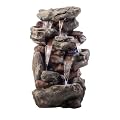 Alpine Corporation WIN730 Outdoor Floor Tiered Rock Waterfall Fountain with LED Lights and Natural Stone Look, 52", Brown