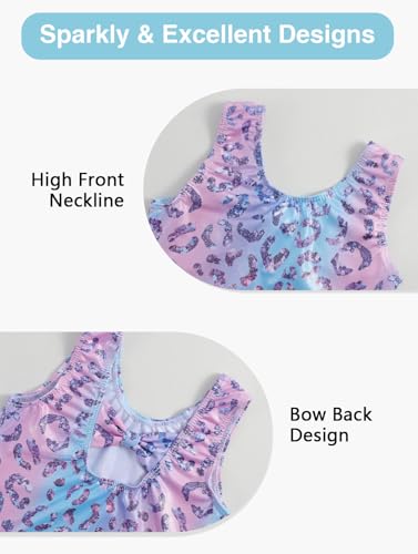 HOZIY Girls Gymnastics Leotards Outfits Sparkly Bow Back Unitards Biketard with Tumbling Shorts Hair band Kids 3-10 Years