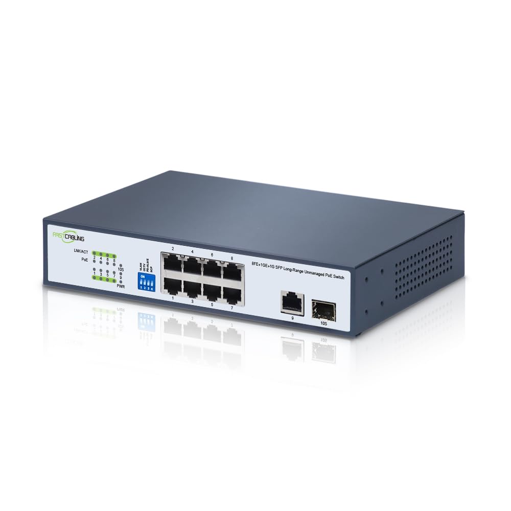 Interruttore PoE+ a lunga autonomia a 8 porte, estensione PoE con funzionamento continuo di cat5e/cat6, Fast Ethernet 10/100Mbps, 30W IEEE802.3at/af