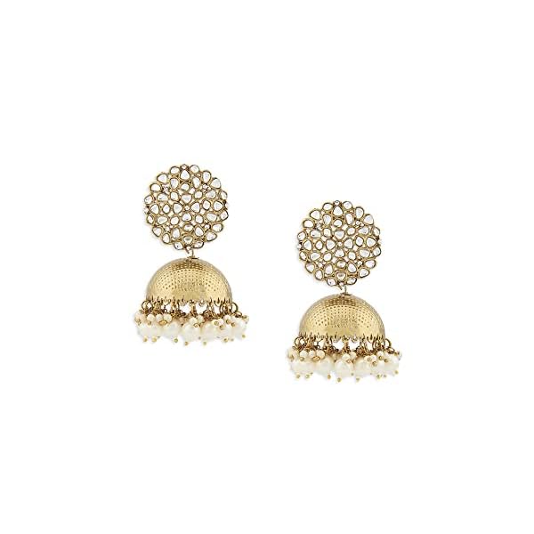 Zaveri Pearls Antique Gold Tone Kundan Embellished Jhumki Earring For Women-ZPFK14763