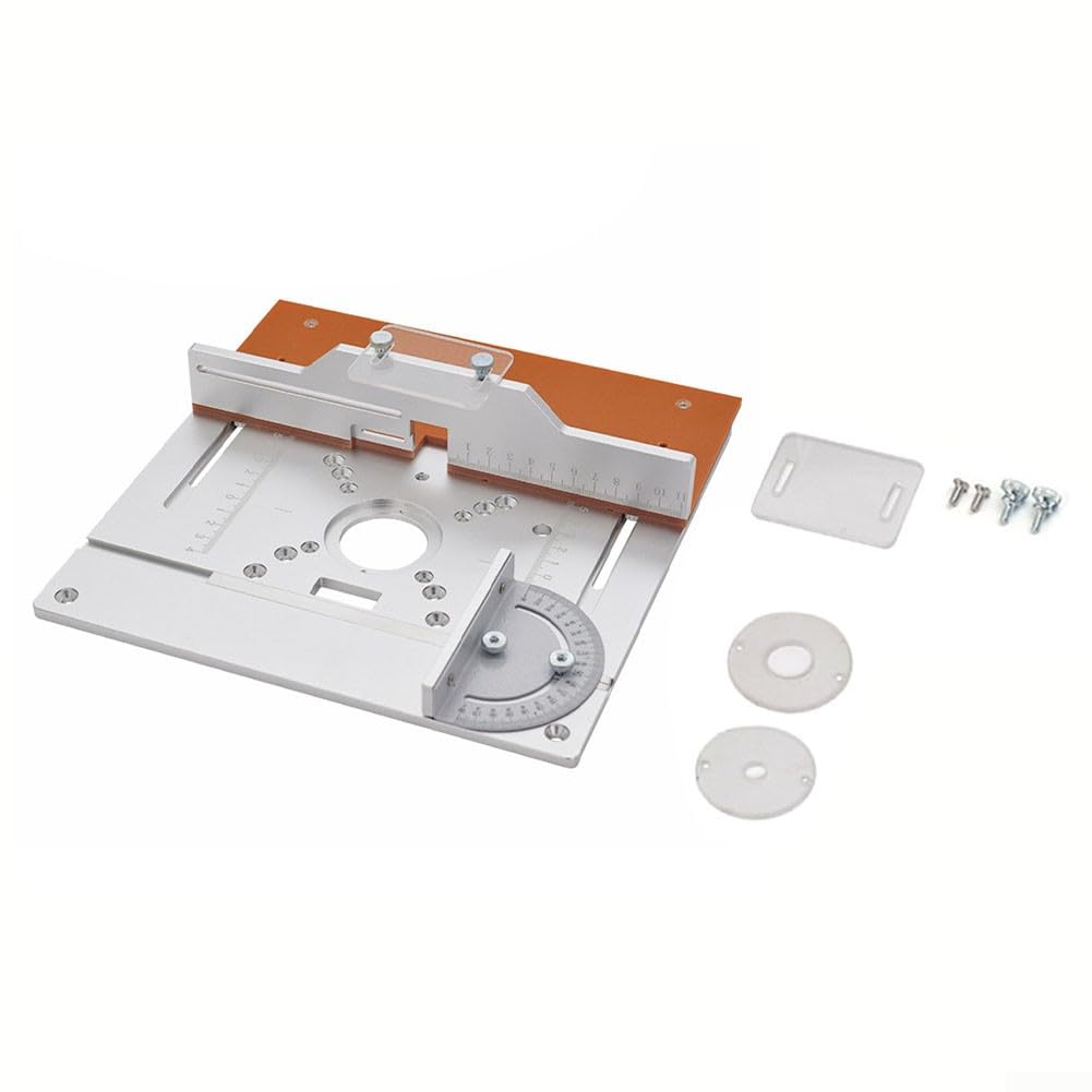 Piastra di inserimento per fresatrice, piastra in alluminio per lavorazione del legno, tavola ribaltabile per macchina da taglio, piastra per inserto per fresatura del legno, con calibro per mitra
