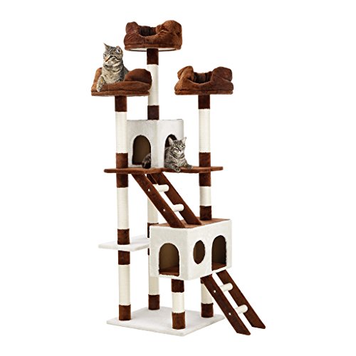 Finether Rascador para Gato Árbol de Gato Plataforma para Gato Casita de Gato, de Sisal Natural, con Columnas, Color Beige y Marrón, 181cm